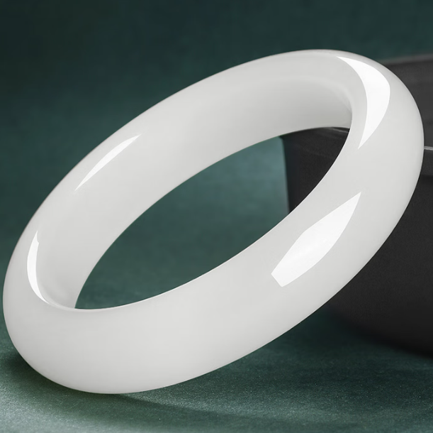 7000年和田玉手镯羊脂白玉宽条玉镯子58-59圈口