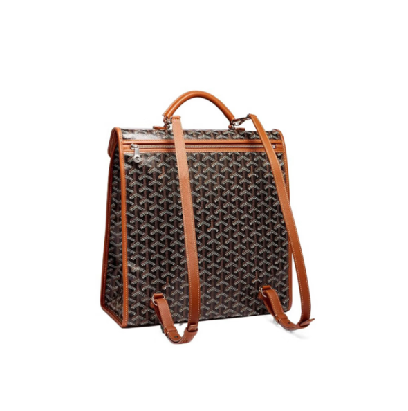 GOYARD女包双肩包狗牙包戈雅包包帆布拼小牛皮手提包双肩包中号情侣款 棕褐色